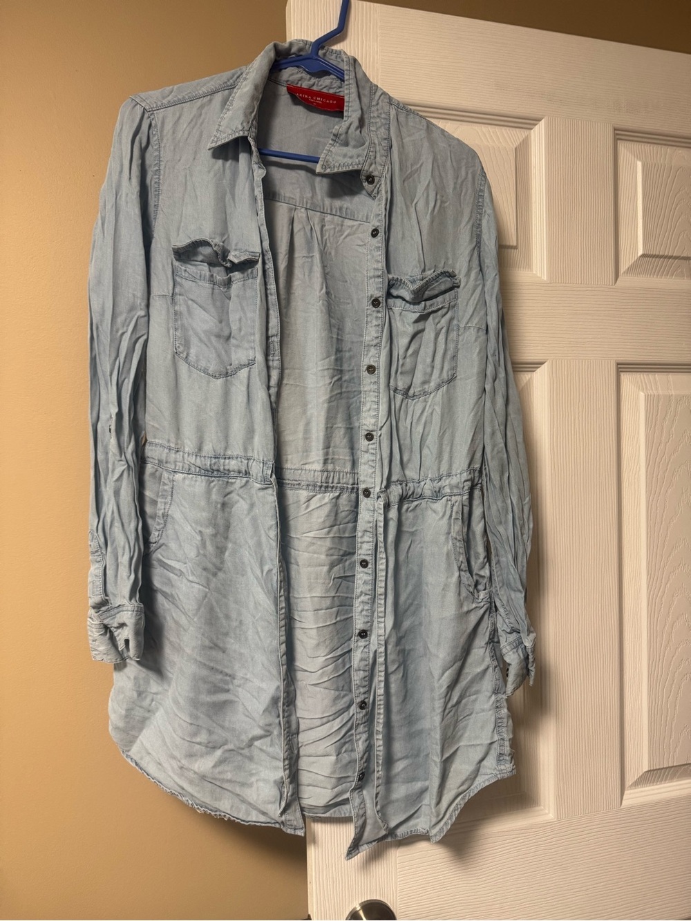 AKIRA Light Blue Denim-Style Longline Button dress